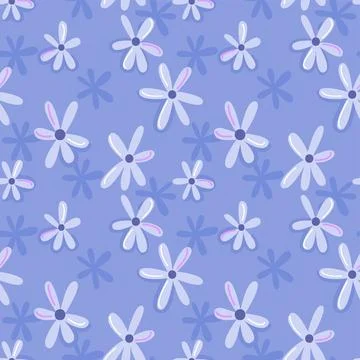 Seamless Floral Pattern with Cute Hand Drawn Daisy Flowers in Pastel Blue Illustrazione stock