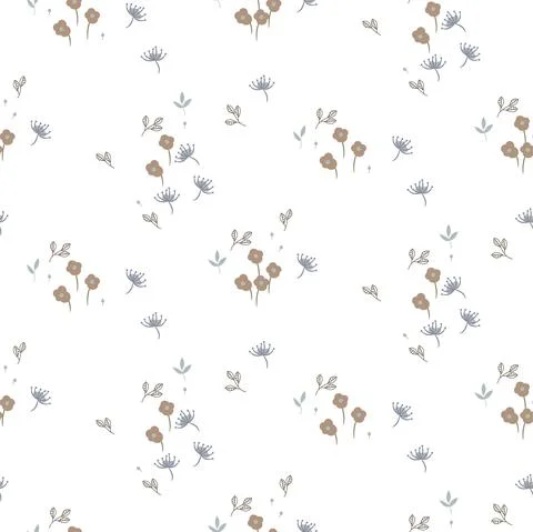 Seamless floral pattern with cute tiny small flowers on white. Stock Illustration
