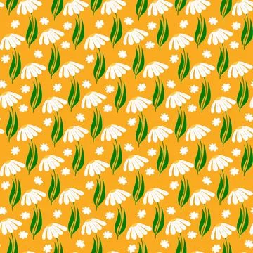 Seamless floral pattern of daisies on a yellow background. Design for textil Stock Illustration