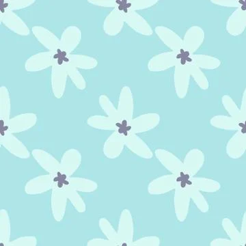 Seamless floral pattern with daisy in blue colors. Simple backdrop in naive s Stock Illustration