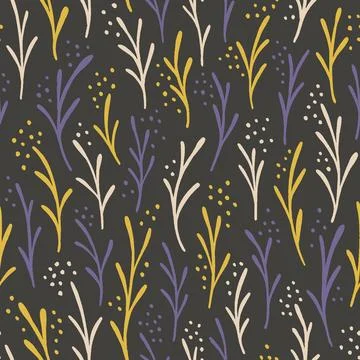 Seamless floral pattern. Dark background with stylised leaves. Simple botanical Stock Illustration