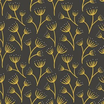 Seamless floral pattern. Dark background with stylised plants. Simple botanical Stock Illustration