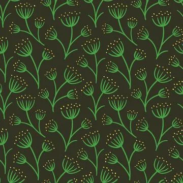 Seamless floral pattern. Dark background with stylised plants. Simple botanical Stock Illustration