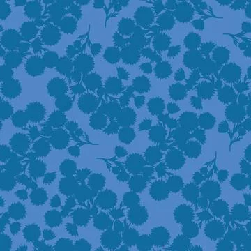 Seamless floral pattern with dark blue silhouettes on light blue background Stock Illustration