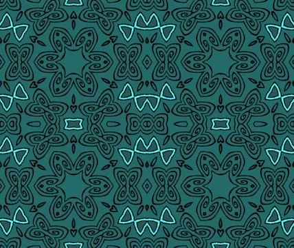 Seamless floral pattern dark green turquoise Stock Illustration