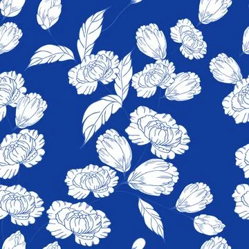 Seamless floral pattern. Decorative peonies, leaves and buds of hand drawin.. Stock Illustration