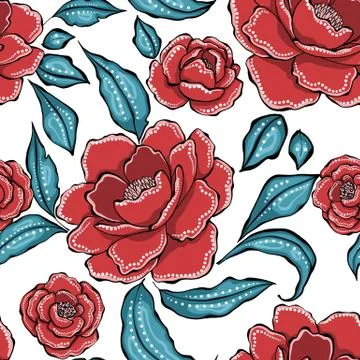 Seamless floral pattern with decorative peony Stock Illustration