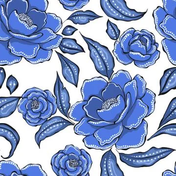 Seamless floral pattern with decorative peony Stock Illustration