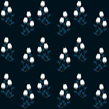 Seamless floral pattern of delicate flowers on a dark background. Summer and Stock Illustration