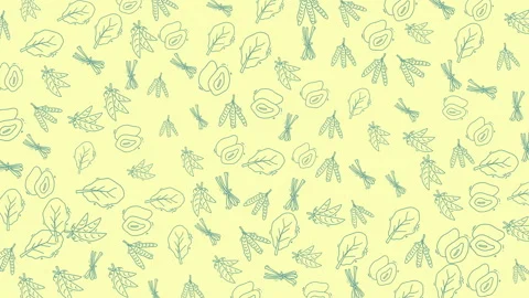 Seamless floral pattern with delicate line drawings of leaves and flowers o.. Stock-Footage 331230492