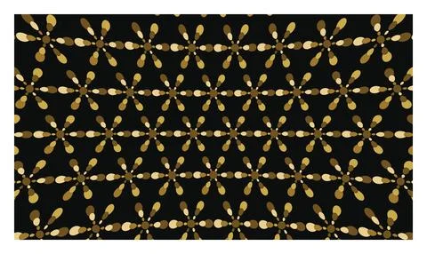 Seamless floral pattern design featuring simple gold shapes arranged on bla.. 库存插图