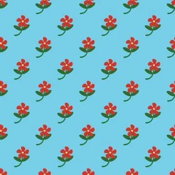 Seamless floral pattern design in turquoise background. Stock Illustration