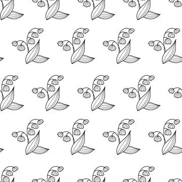 Seamless Floral Pattern. Elegant Linear may lily of the valley flowers on w.. 스톡 일러스트