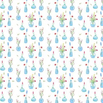 Seamless floral pattern. Endless botanical background. Fresh spring flowers and Illustrazione stock