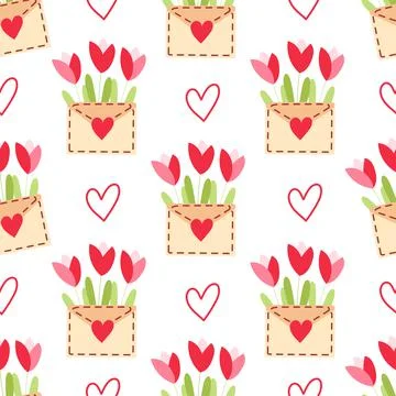 Seamless floral pattern. Envelope with flowers. Romantic background Stock Illustration