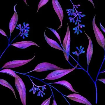 Seamless floral pattern with eucalyptus branches. Watercolor illustration. 스톡 일러스트