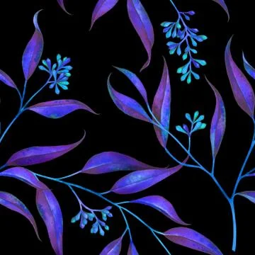 Seamless floral pattern with eucalyptus branches. Watercolor illustration. Stock Illustration