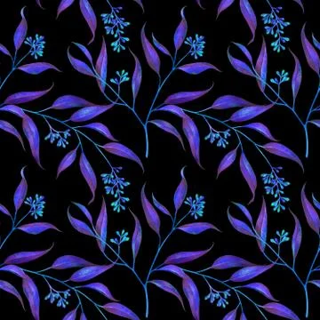 Seamless floral pattern with eucalyptus branches. Watercolor illustration. Stock Illustration