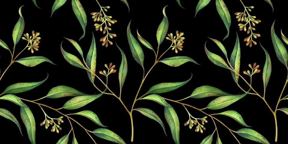 Seamless floral pattern with eucalyptus branches. Watercolor illustration. Stock Illustration