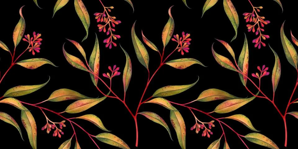 Seamless floral pattern with eucalyptus branches. Watercolor illustration. Stock Illustration