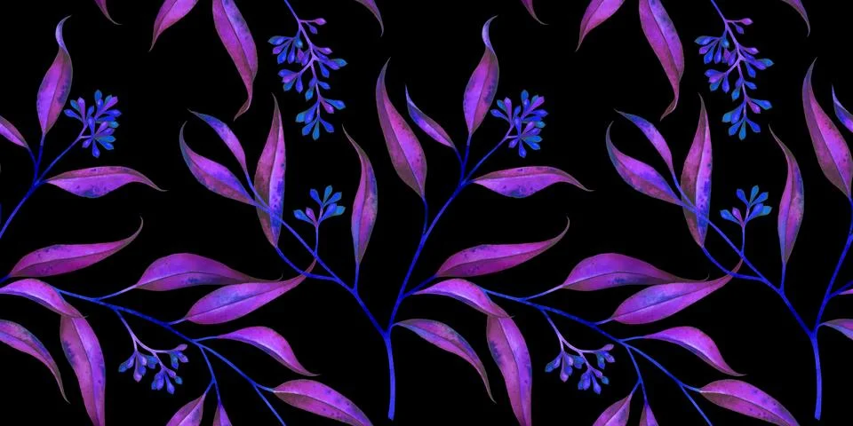 Seamless floral pattern with eucalyptus branches. Watercolor illustration. Stock Illustration