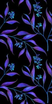 Seamless floral pattern with eucalyptus branches. Watercolor illustration. Stock Illustration