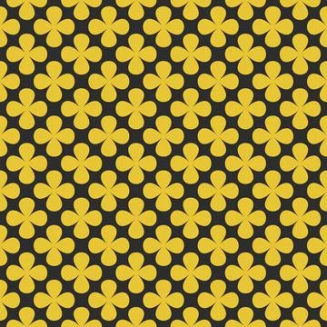 Seamless floral pattern featuring bold yellow clover shapes with rounded peta Stock Illustration