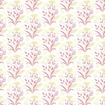 Seamless floral pattern featuring delicate flower and leaf motifs Stock Illustration