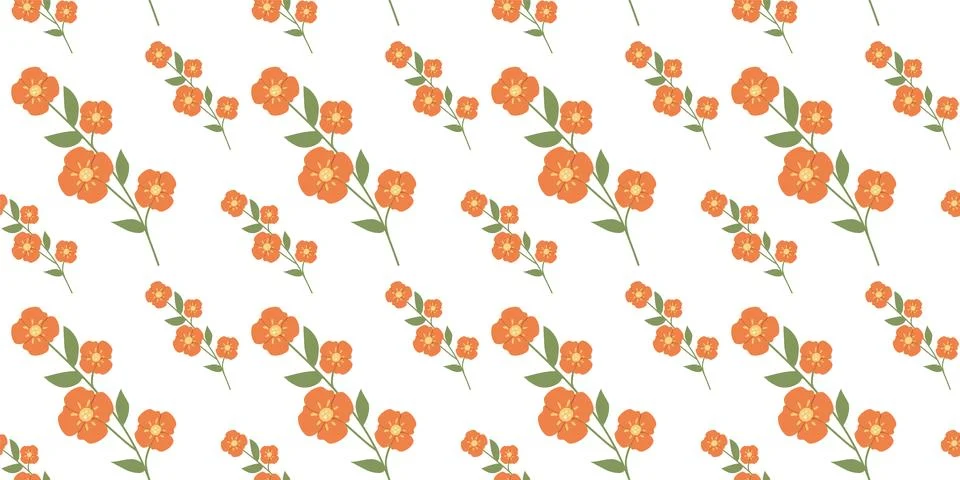 Seamless floral pattern in flat style. Flowered pastel orange Wallpaper Stock Illustration