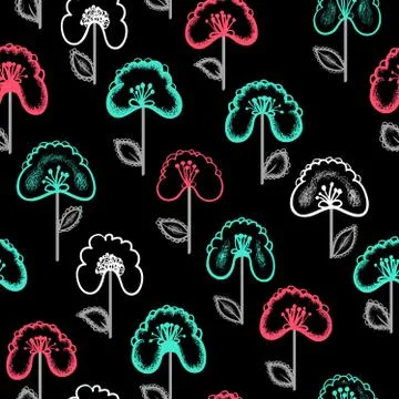Seamless floral pattern with flowers and leaves. Illustrazione stock