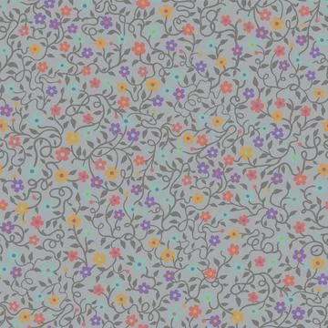Seamless floral pattern with flowers, convolvulus and leaves on a gray back.. Stock Illustration