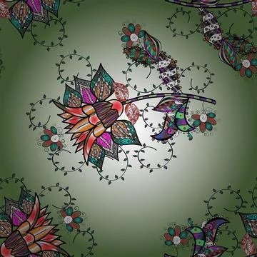 Seamless floral pattern in folk style with flowers, leaves. Vector illustration. イラスト素材