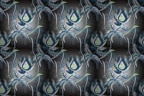 Seamless floral pattern in folk style with flowers, leaves. Hand drawn. Raster i Stockillustratie