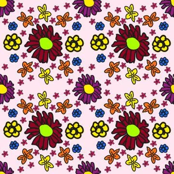 Seamless floral pattern in the form of a child's drawing Stock Illustration
