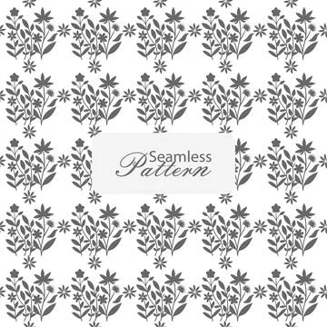 Seamless Floral Pattern of Gray Flowers and Leaves on White Background Stock Illustration