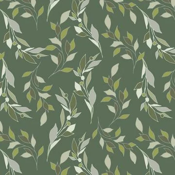 Seamless floral pattern with green and grey leaves. Stock Illustration