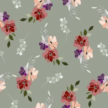 Seamless floral pattern on grey background Stock Illustration