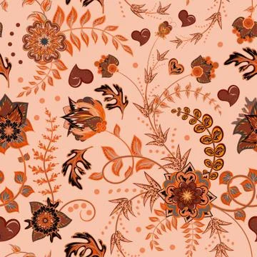 Seamless floral pattern. Hand draw vector Illustration. Seamless background with Stock Illustration