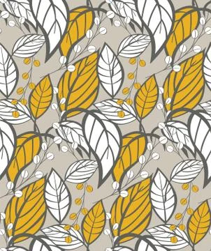 Seamless floral pattern with hand drawn leaves Stock Illustration