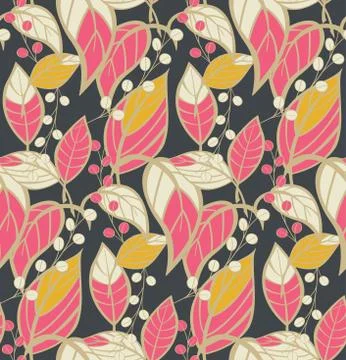 Seamless floral pattern with hand drawn leaves Stock Illustration