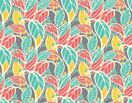 Seamless floral pattern with hand drawn leaves Stock Illustration