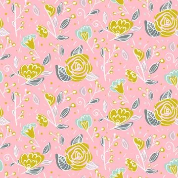 Seamless floral pattern with hand drawn flowers Stock Illustration