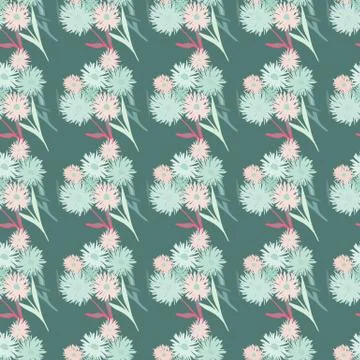 Seamless floral pattern with hand drawn dandelion bouquet. Turquoise backgrou Stock Illustration