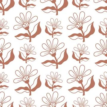 Seamless Floral Pattern. Hand drawn brown flowers on white background. Mini.. Stock-Illustration