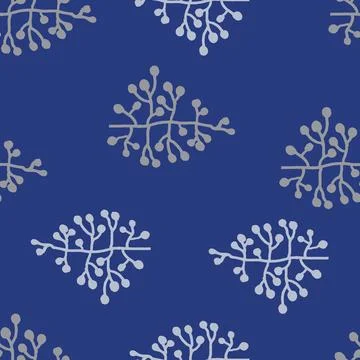 Seamless floral pattern, with hand drawn branches on blue background Stock Illustration