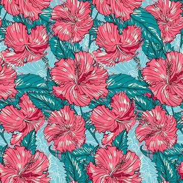 Seamless floral pattern with hibiscus Stock Illustration