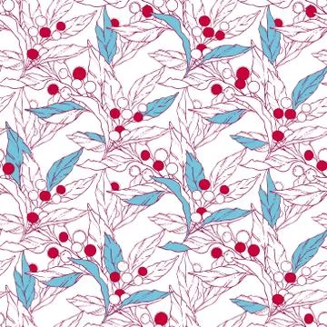 Seamless floral pattern with holly berries and branches Stock Illustration