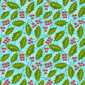 Seamless floral pattern with holly Stock Illustration