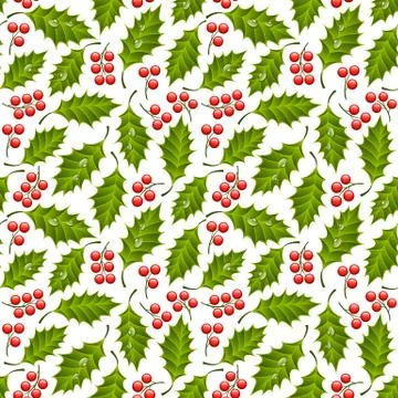Seamless floral pattern with holly Stock Illustration