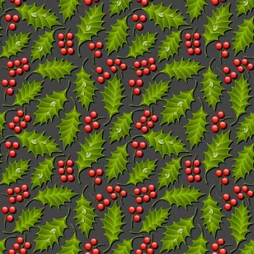 Seamless floral pattern with holly Stock Illustration